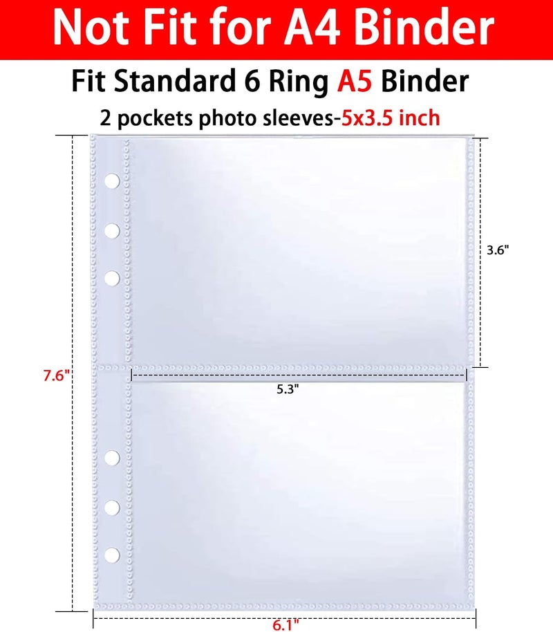 WITHYU 30 Pack 120 Pockets 3.5x5 Photocard Sleeves for 6 Ring A5 Binder, Ultra-Clear Sleeves, Double-Sided 2 Pocket Pages, Top Loading Sheet Protector for Photos, Postcards, Seed Packets - Image 2